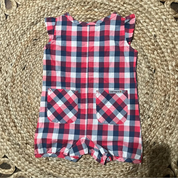 Carhartt Bodysuit Baby Girls 6M Pink Blue Sleeveless Romper Logo Pockets NWT - Picture 3 of 3